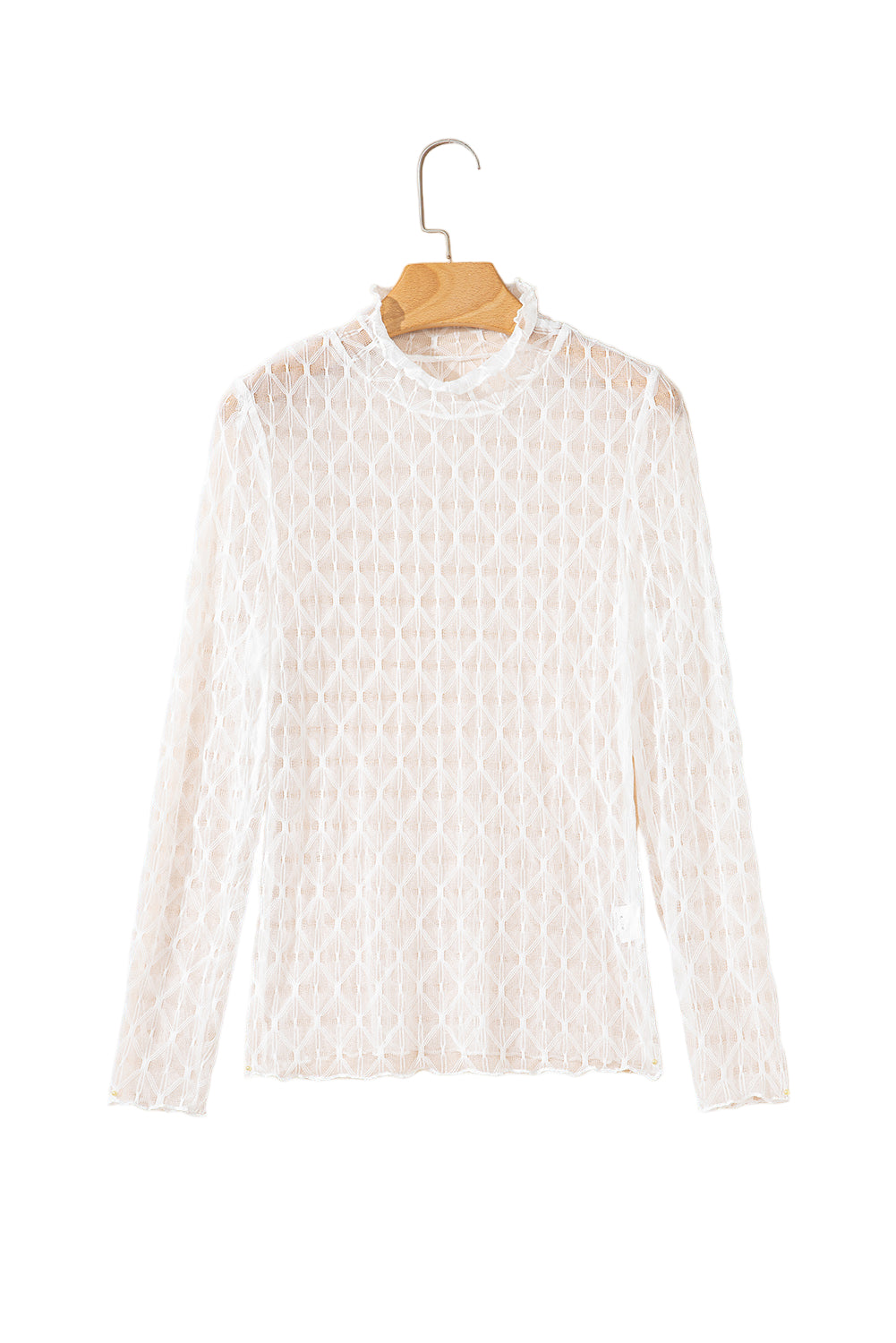 Threaded Pear Ruth Sheer Mesh Patterned Lettuce Trim Top - Image 9