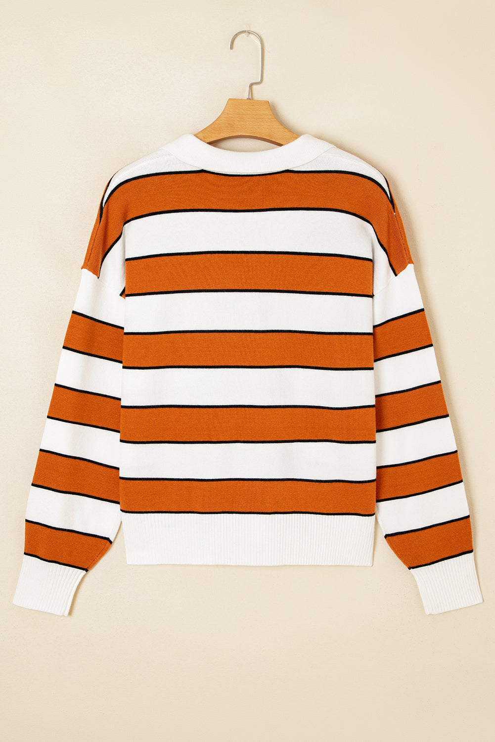 Valeria Stripe Ribbed Polo Collar Drop Shoulder Sweater by Threaded Pear - Image 8