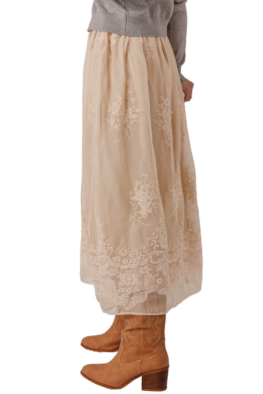 Threaded Pear Vivienne Embroidered Mesh Overlay Long Skirt - Image 6