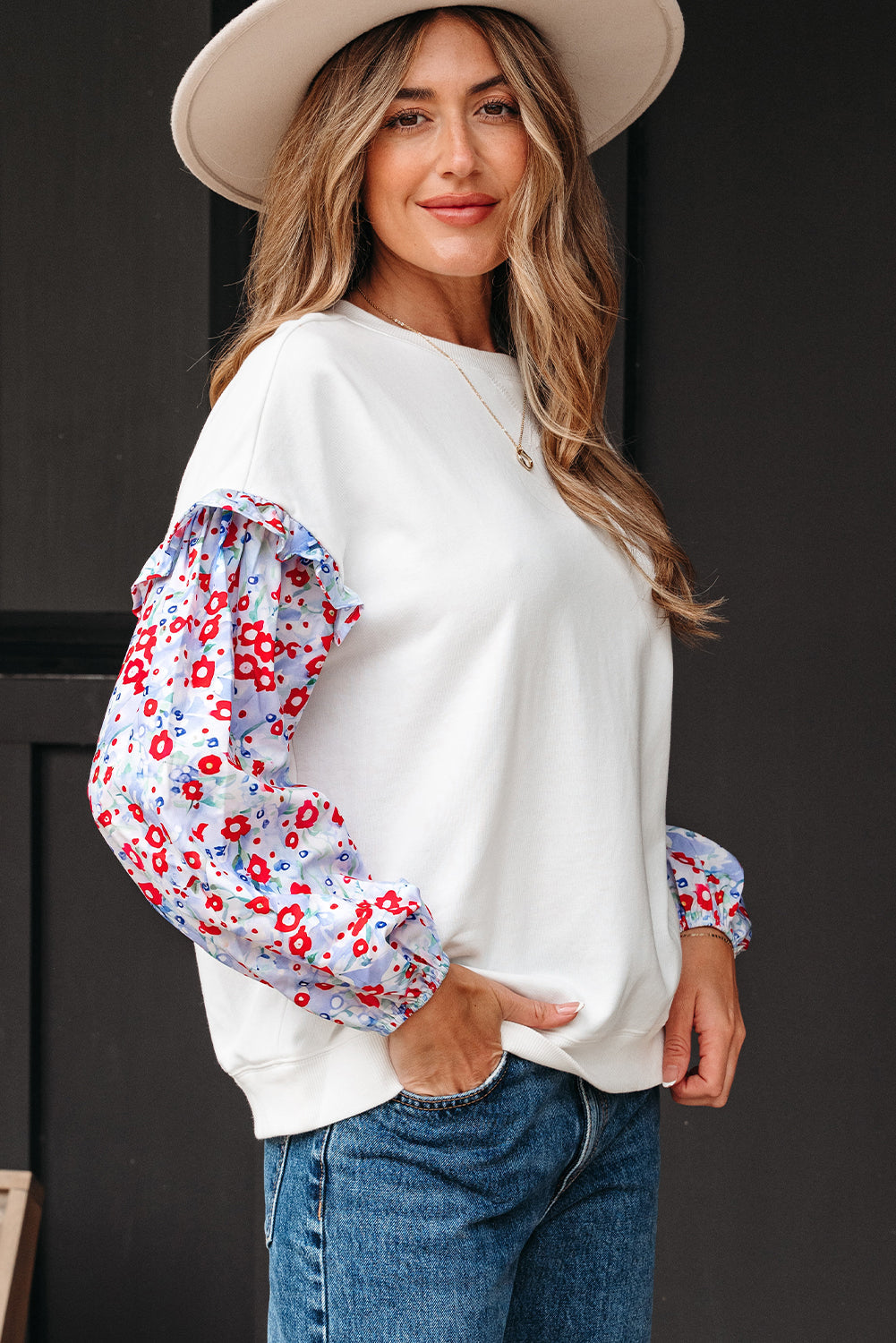 Threaded Pear Isabel Floral Ruffled Balloon Sleeve Loose Blouse - Image 3