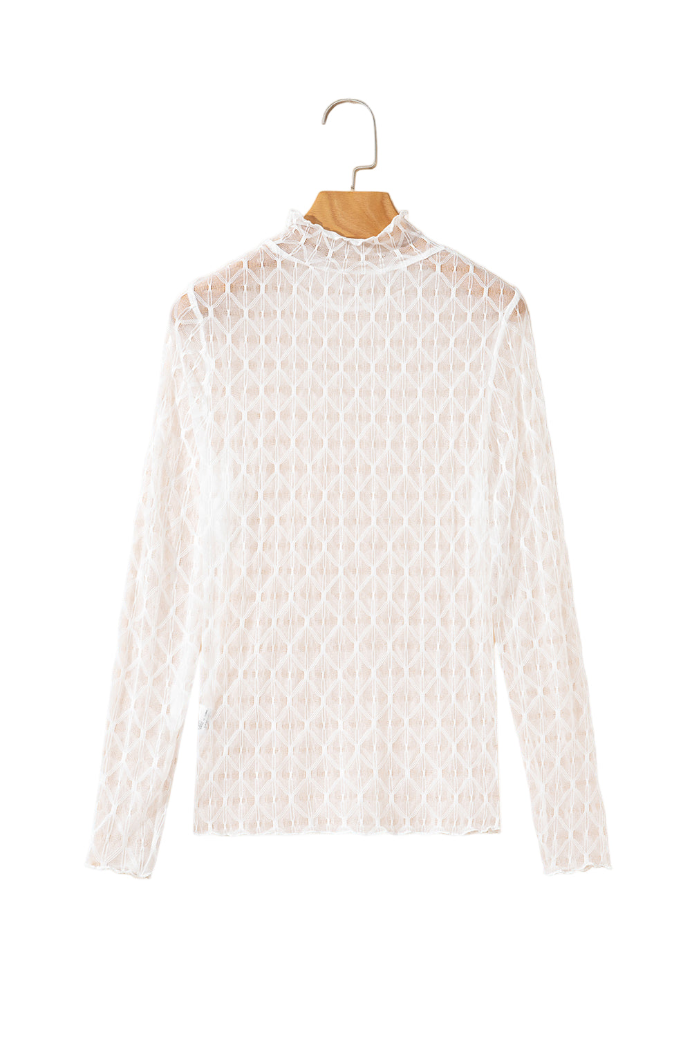 Threaded Pear Ruth Sheer Mesh Patterned Lettuce Trim Top - Image 10