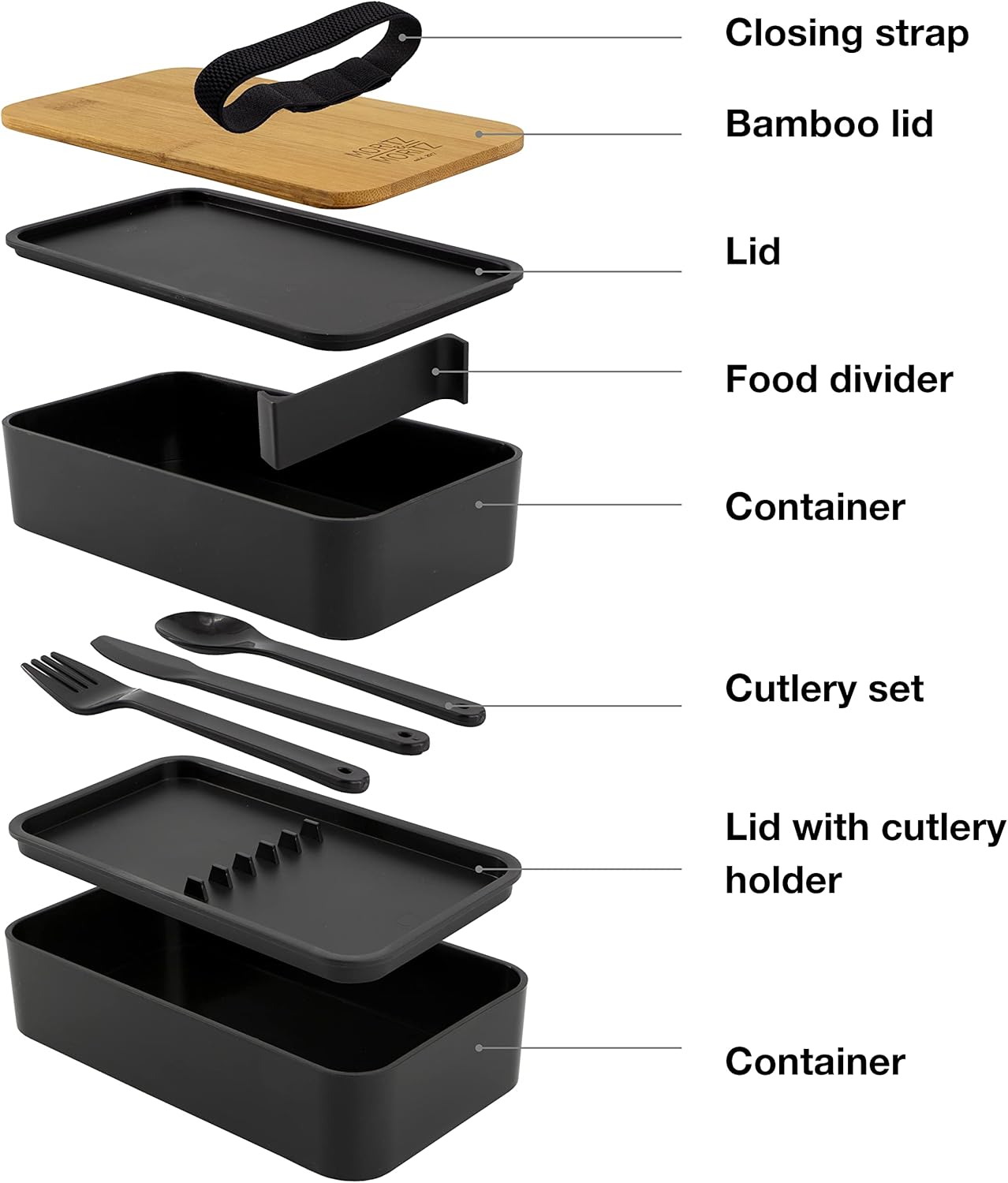 Moritz & Moritz Premium Bento Box for Adults Black ?C 2-Tier 46 oz Lunch Container Box with Bamboo Lid - Image 5