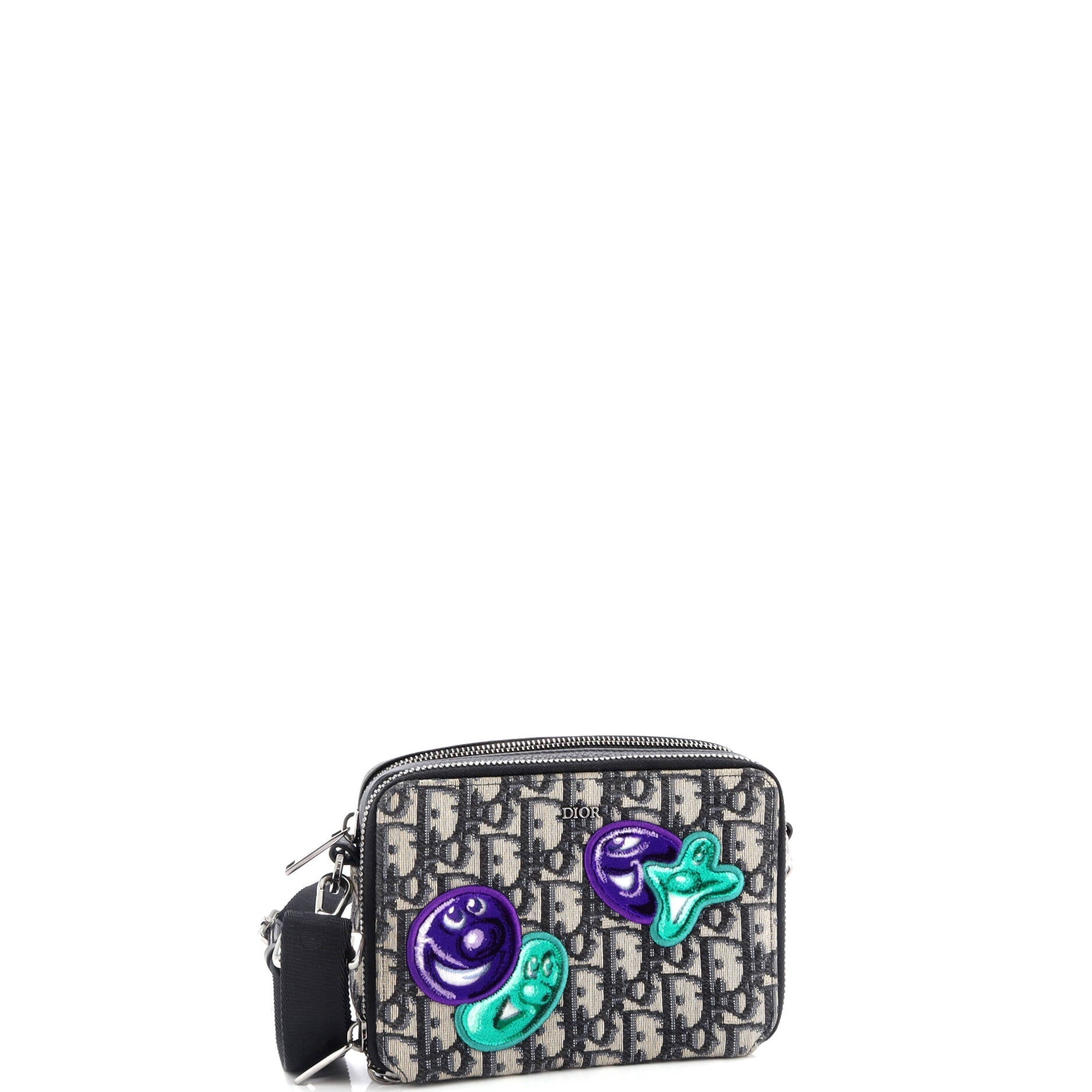 Pre-Loved Christian Dior Kenny Scharf Double Zip Crossbody Pouch Oblique Canvas with Applique - Image 2