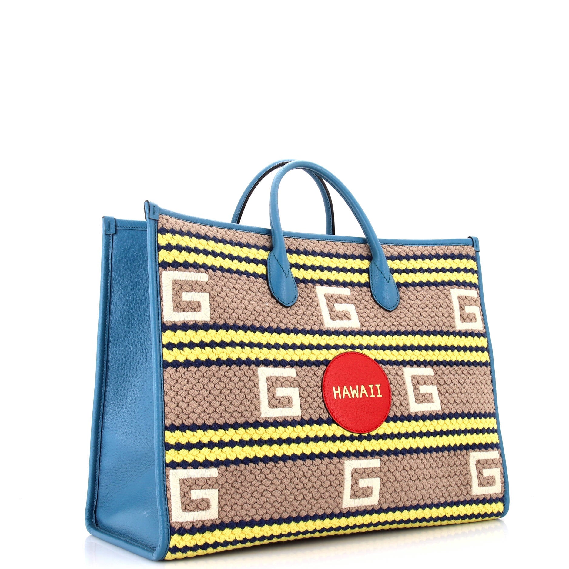 Pre-Loved Gucci Getaways Convertible Open Tote Embroidered Woven Fabric Large - Image 2