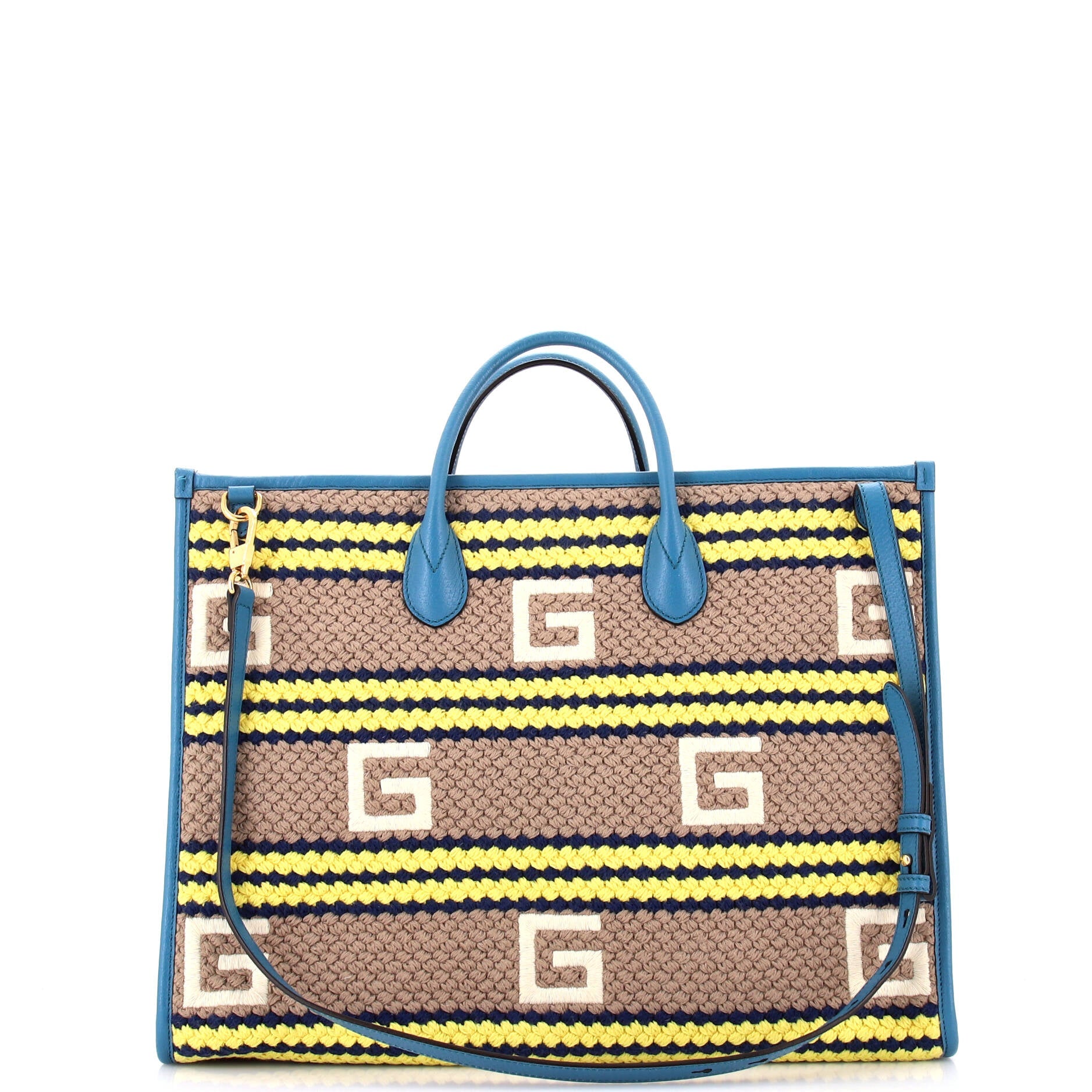 Pre-Loved Gucci Getaways Convertible Open Tote Embroidered Woven Fabric Large - Image 3