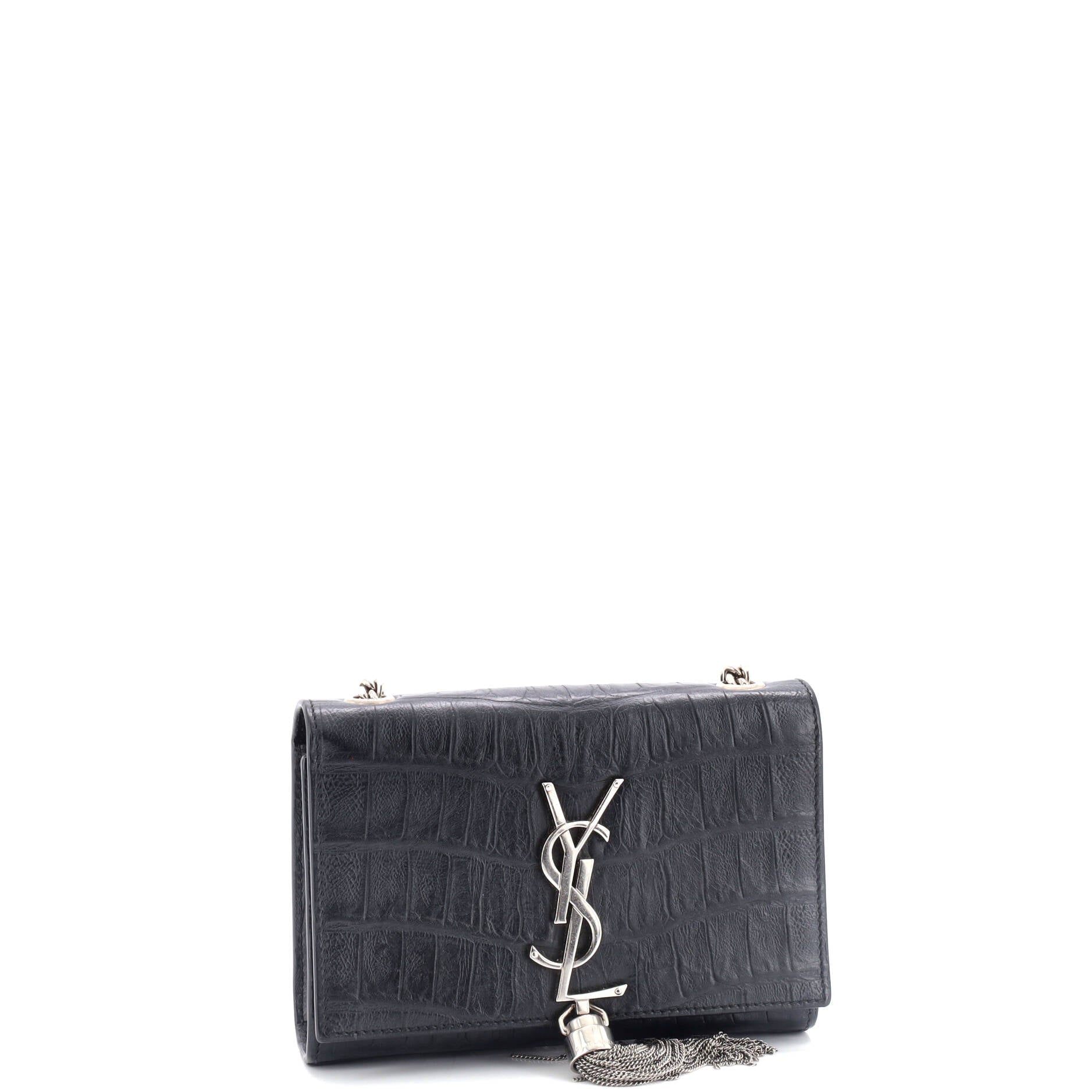 Pre-Loved Saint Laurent Classic Monogram Tassel Crossbody Bag Crocodile Embossed Leather Small - Image 2