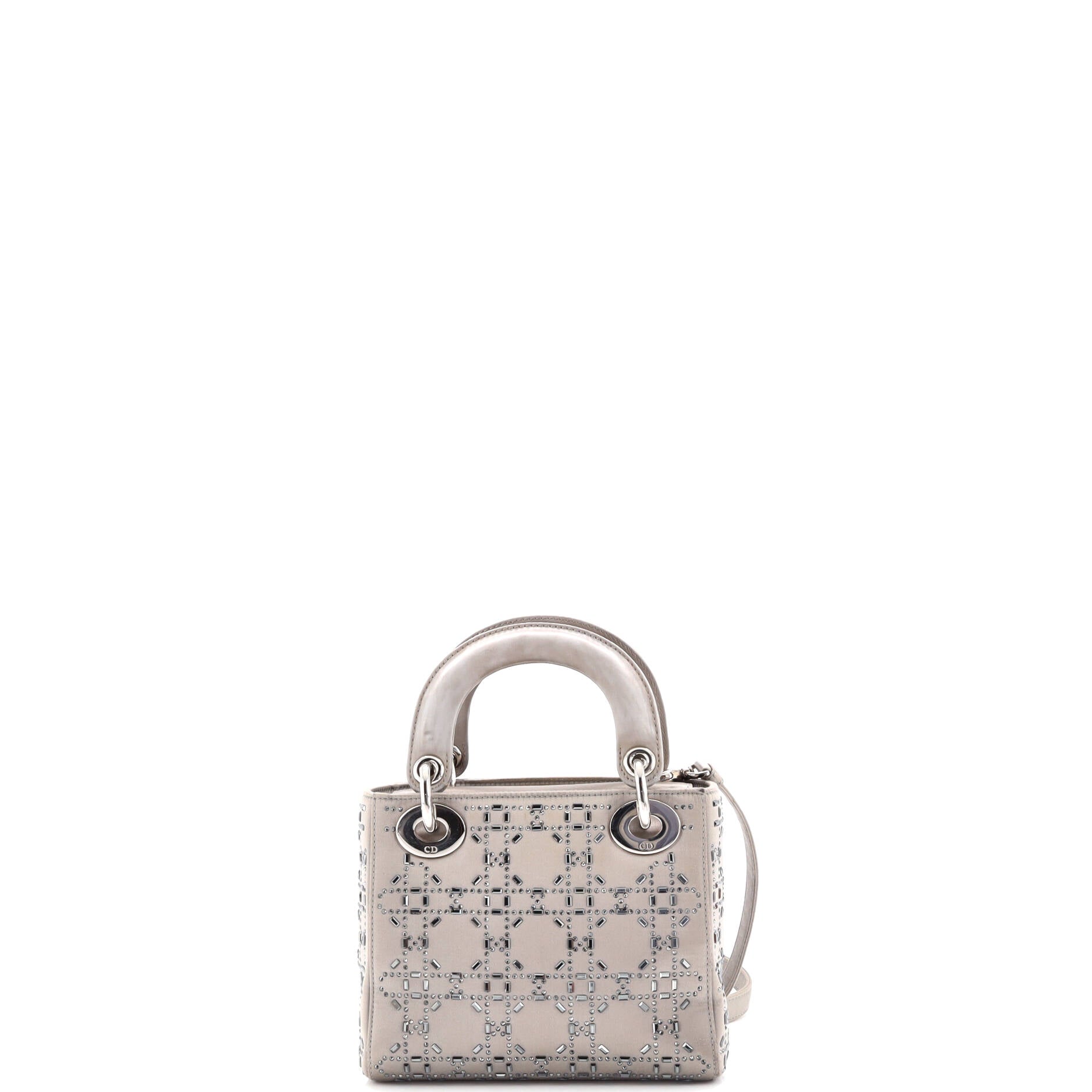 Pre-Loved Christian Dior Lady Dior Bag Crystal Embellished Cannage Quilt Satin Mini - Image 3