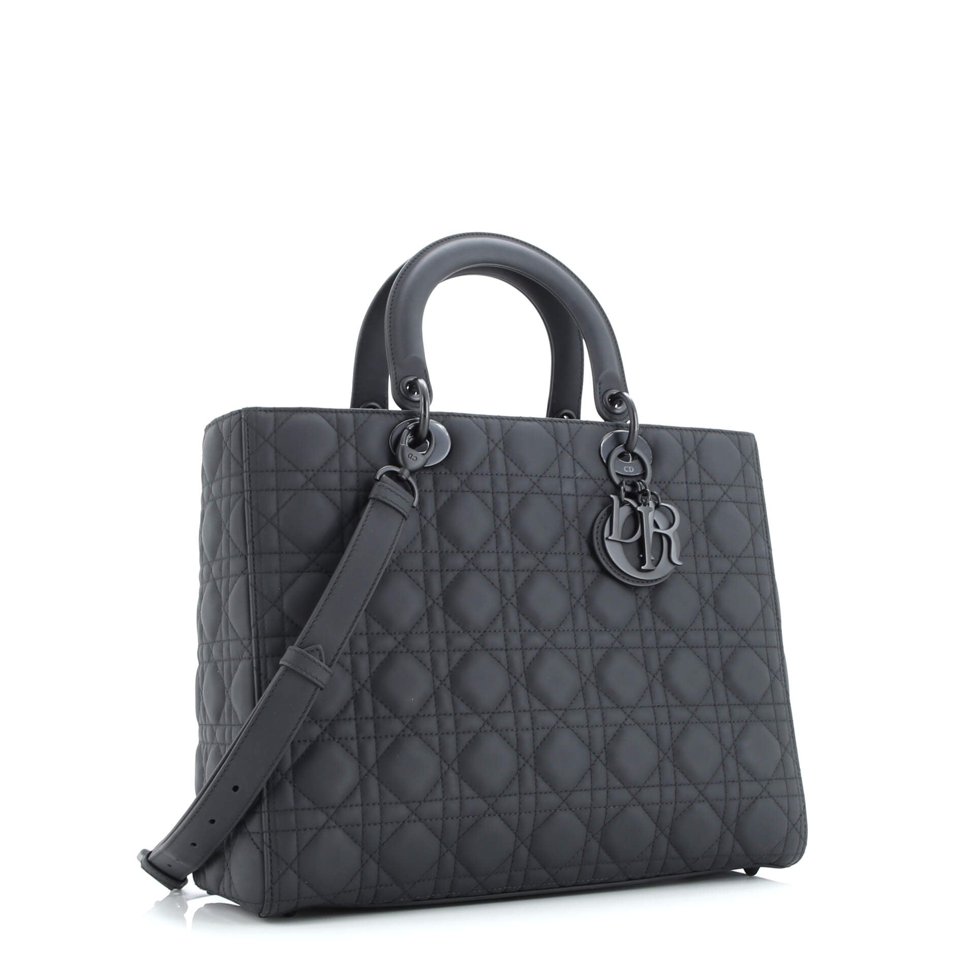Pre-Loved Christian Dior Ultra Matte Lady Dior Bag Cannage Quilt Calfskin Large - Image 4
