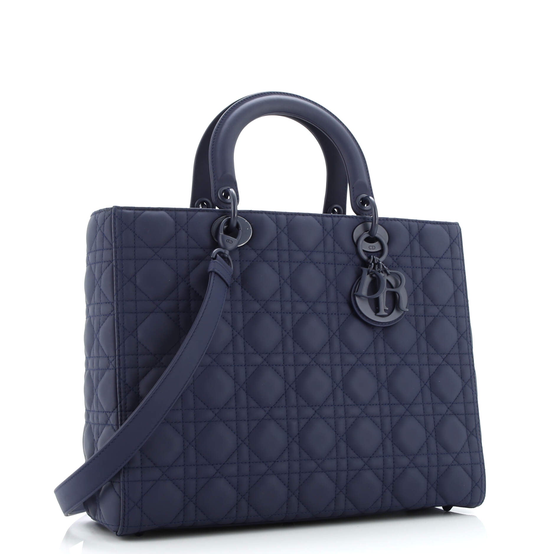 Pre-Loved Christian Dior Ultra Matte Lady Dior Bag Cannage Quilt Calfskin Large - Image 2