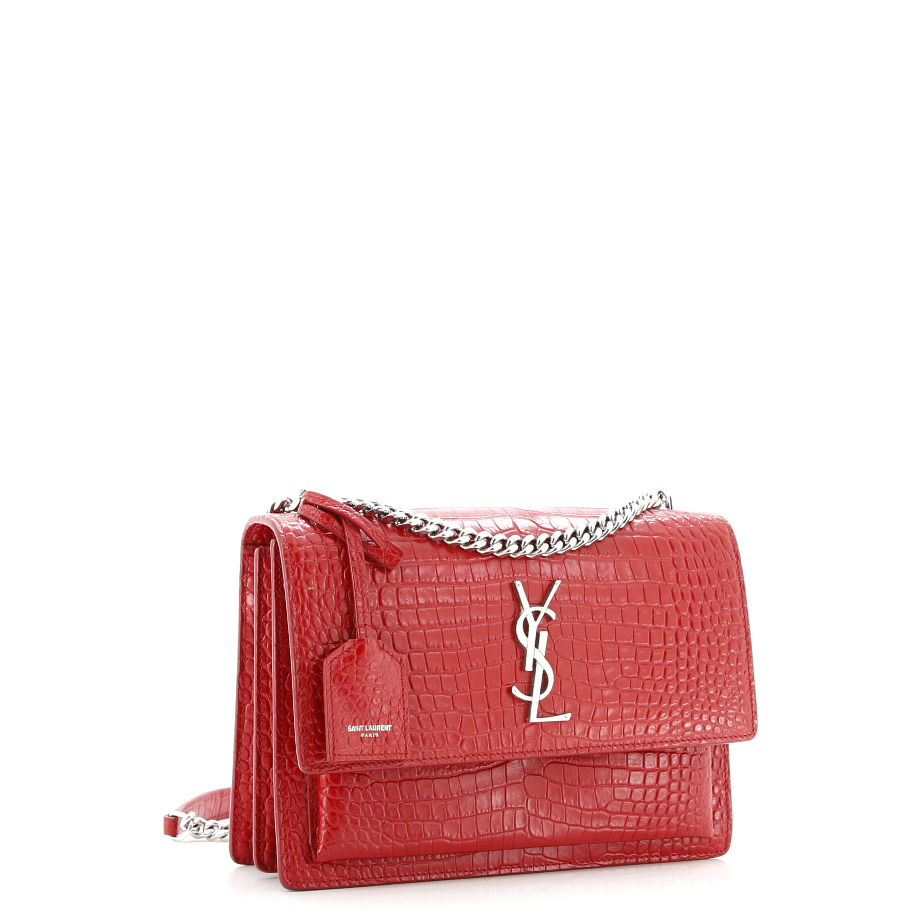 Pre-Loved Saint Laurent Sunset Crossbody Bag Crocodile Embossed Leather Medium - Image 2