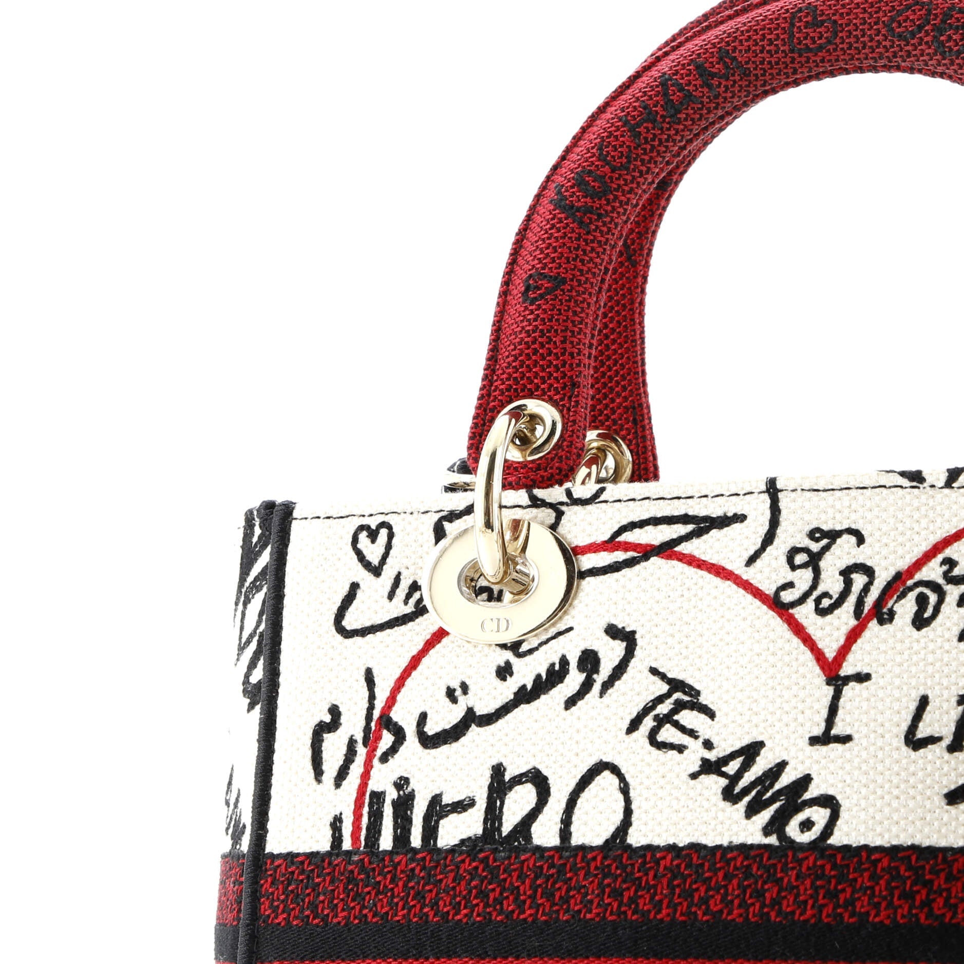 Pre-Loved Christian Dior Lady D-Lite Bag Embroidered Canvas Medium - Image 6