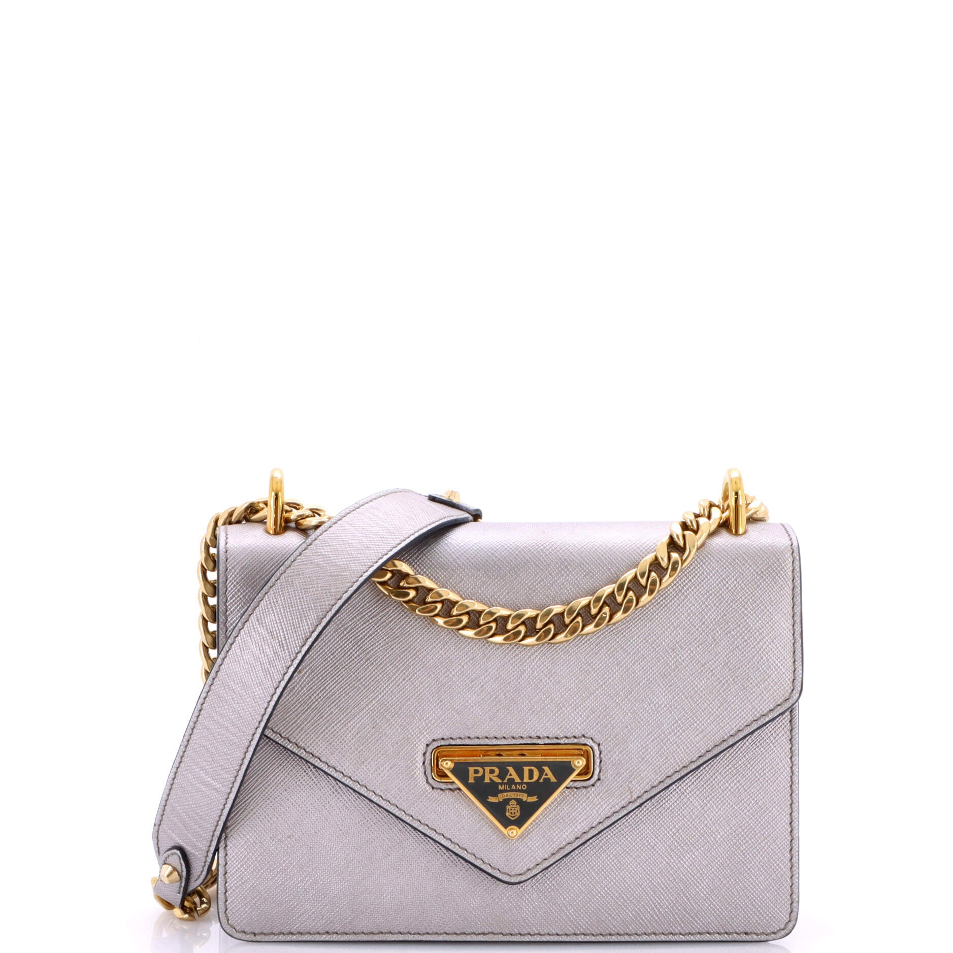 Pre-Loved Prada Envelope Flap Chain Shoulder bag Saffiano Leather Small