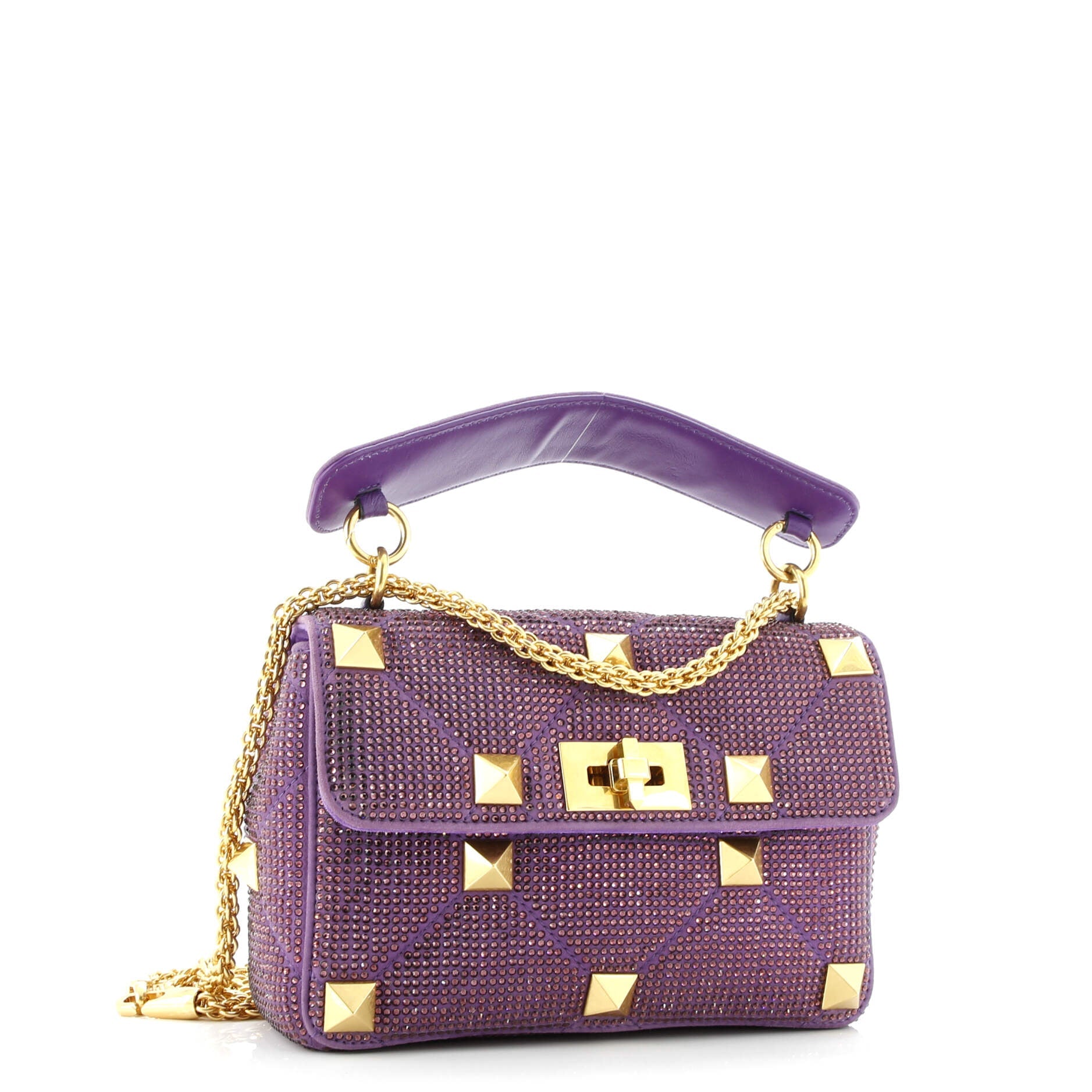 Pre-Loved Valentino Roman Stud Flap Bag Embellished Suede Medium - Image 2