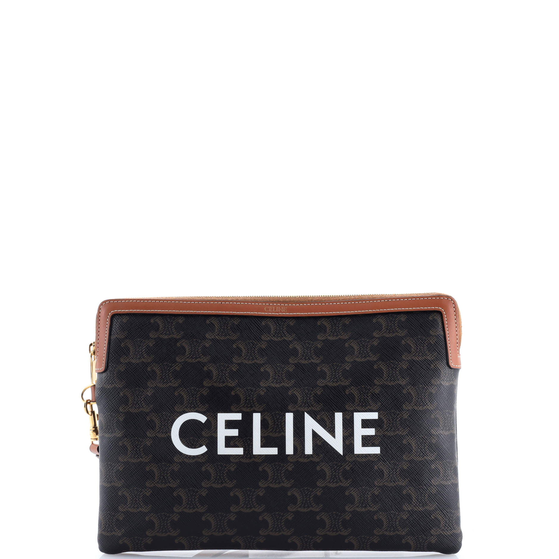 Pre-Loved Celine Logo Zip Wristlet Pouch Triomphe Coated Canvas Small