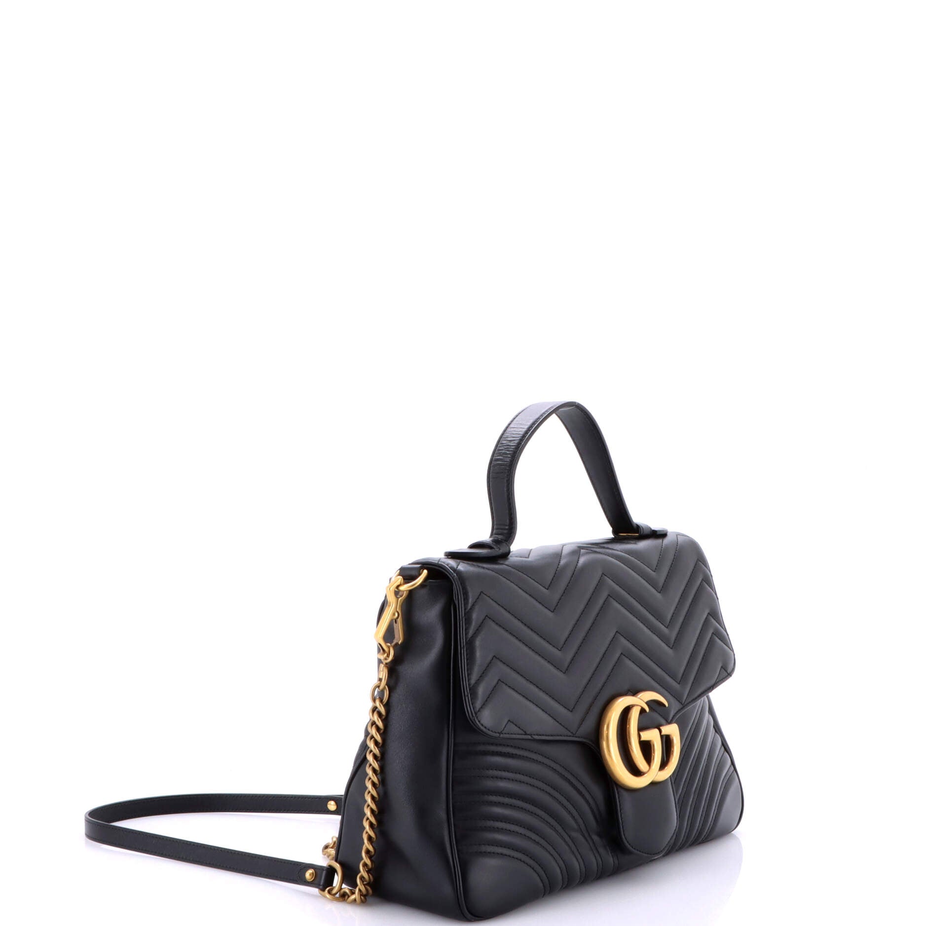 Pre-Loved Gucci GG Marmont Top Handle Flap Bag Matelasse Leather Medium - Image 2