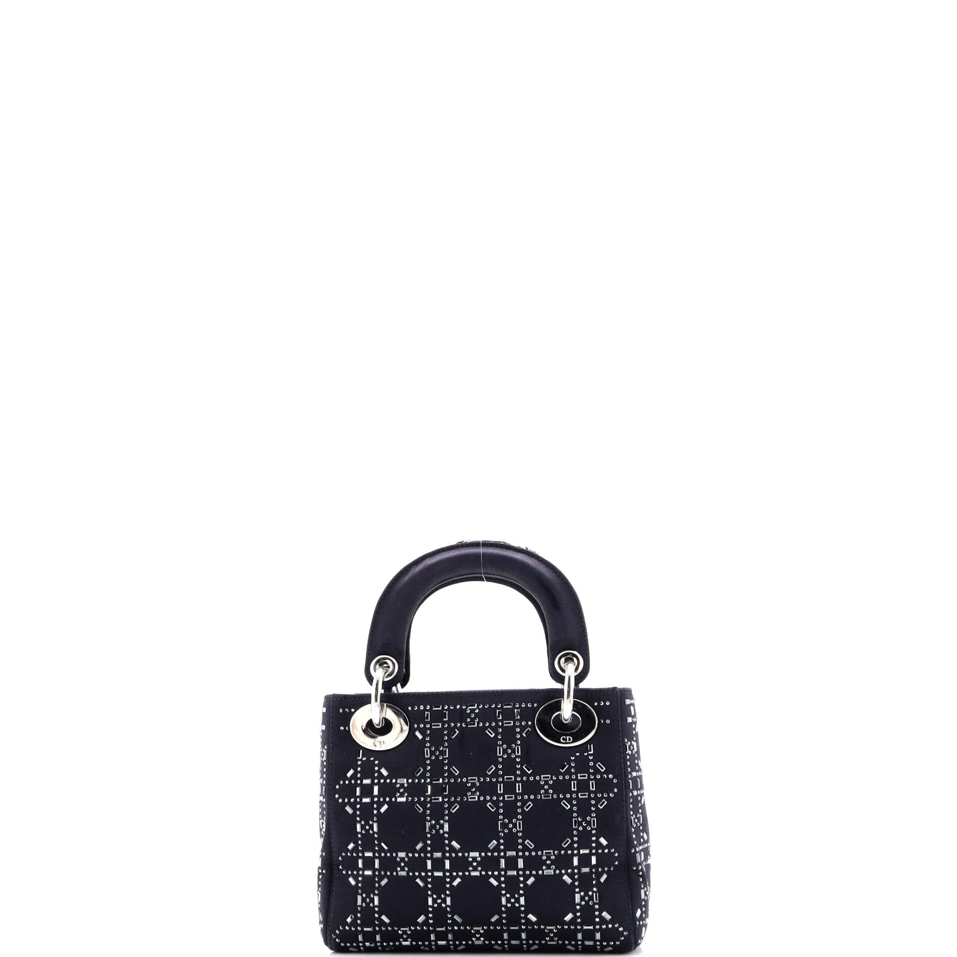 Pre-Loved Christian Dior Lady Dior Bag Crystal Embellished Cannage Quilt Satin Mini - Image 3