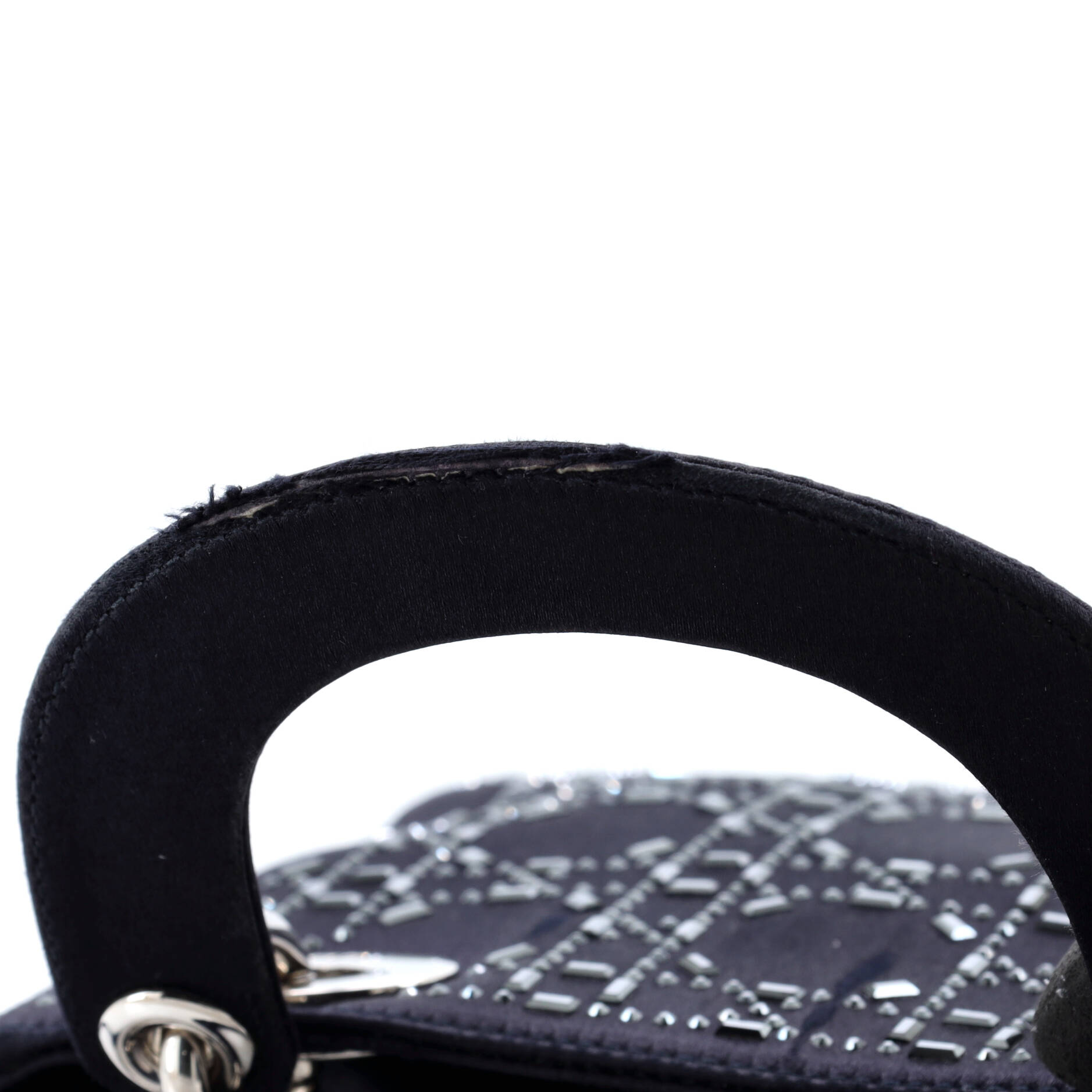 Pre-Loved Christian Dior Lady Dior Bag Crystal Embellished Cannage Quilt Satin Mini - Image 6