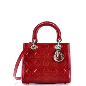 Pre-Loved Christian Dior Lady Dior Bag Cannage Quilt Patent Medium