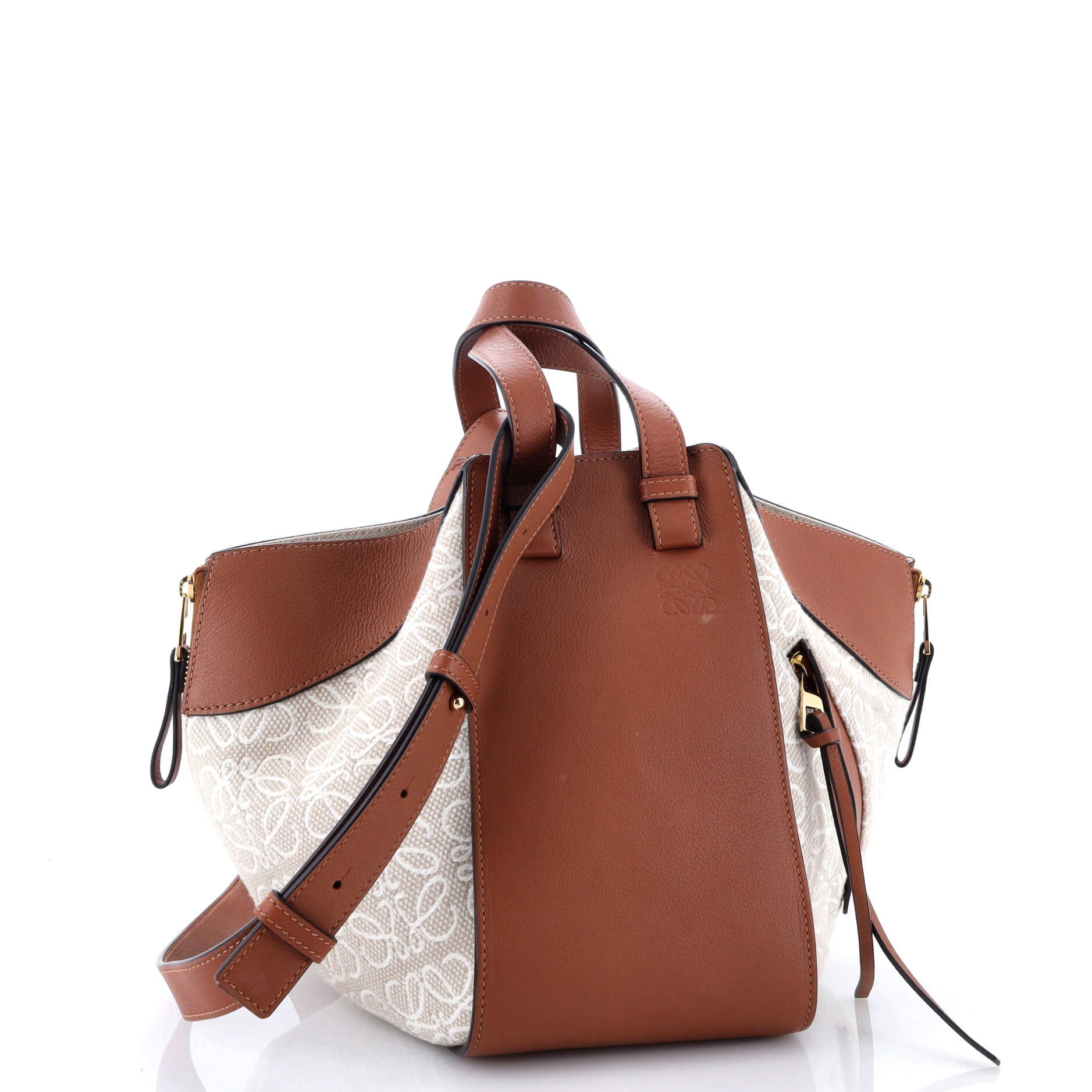 Pre-Loved Loewe Hammock Bag Leather and Anagram Jacquard Small - Image 2