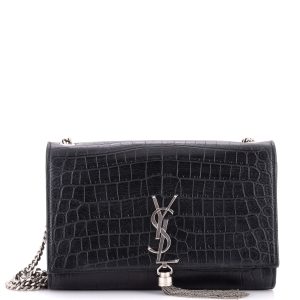 Pre-Loved Saint Laurent Classic Monogram Tassel Crossbody Bag Crocodile Embossed Leather Medium