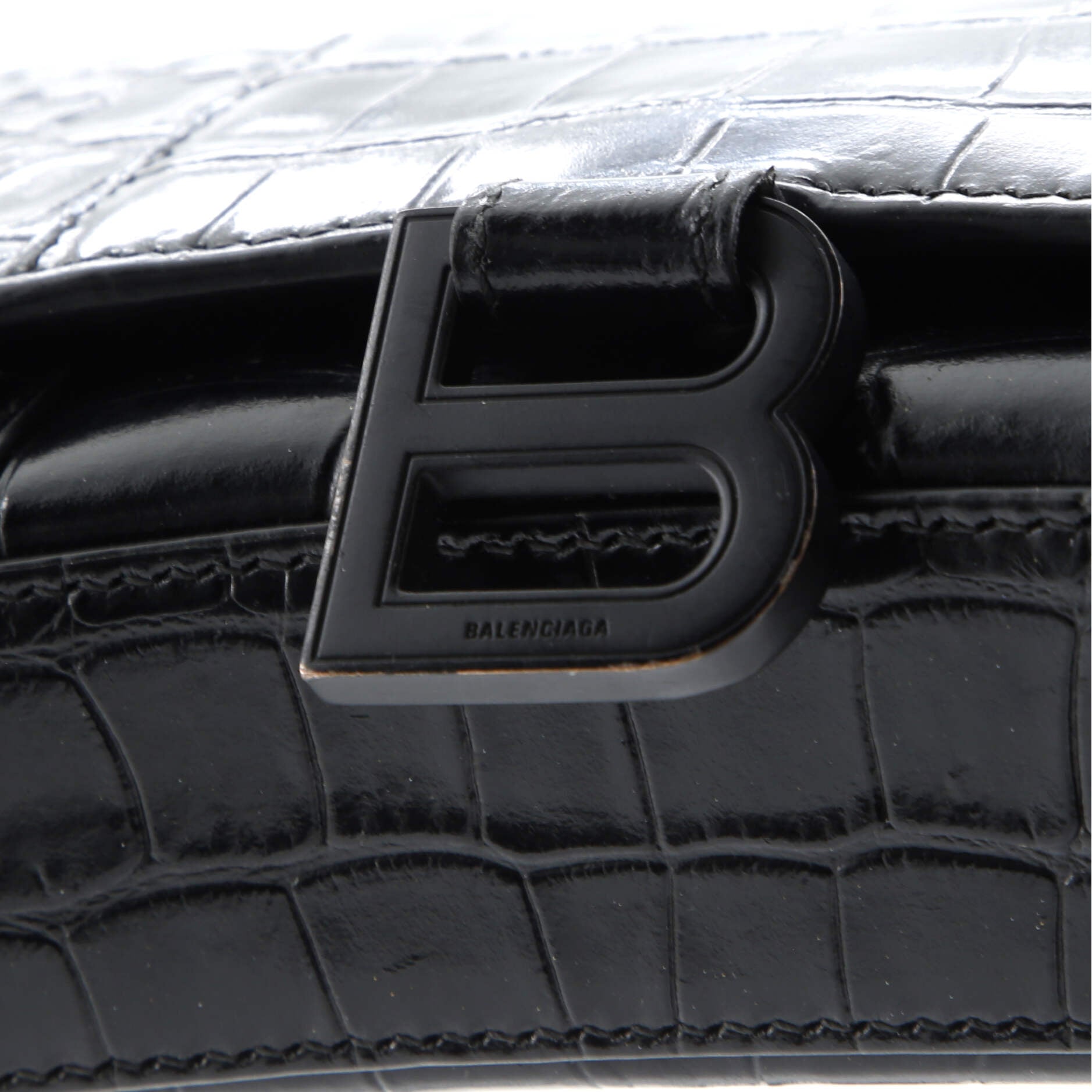 Pre-Loved Balenciaga Hourglass Crossbody Bag Crocodile Embossed Leather XS - Image 6