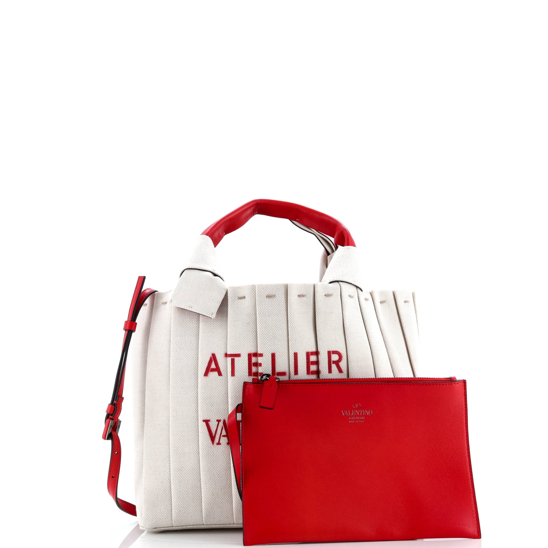 Pre-Loved Valentino Atelier 05 Tote Pleated Canvas Medium - Image 2
