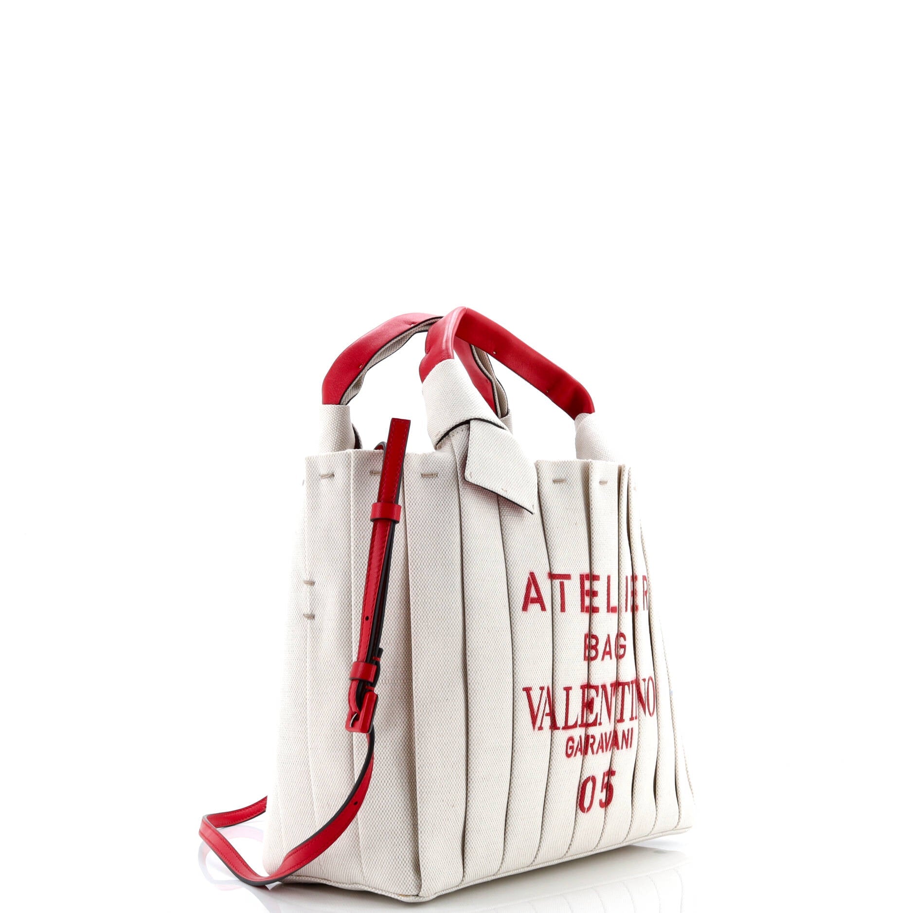 Pre-Loved Valentino Atelier 05 Tote Pleated Canvas Medium - Image 3
