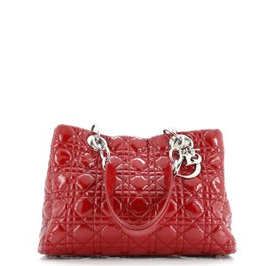 Pre-Loved Christian Dior Soft Shopping Tote Cannage Quilt Patent Small