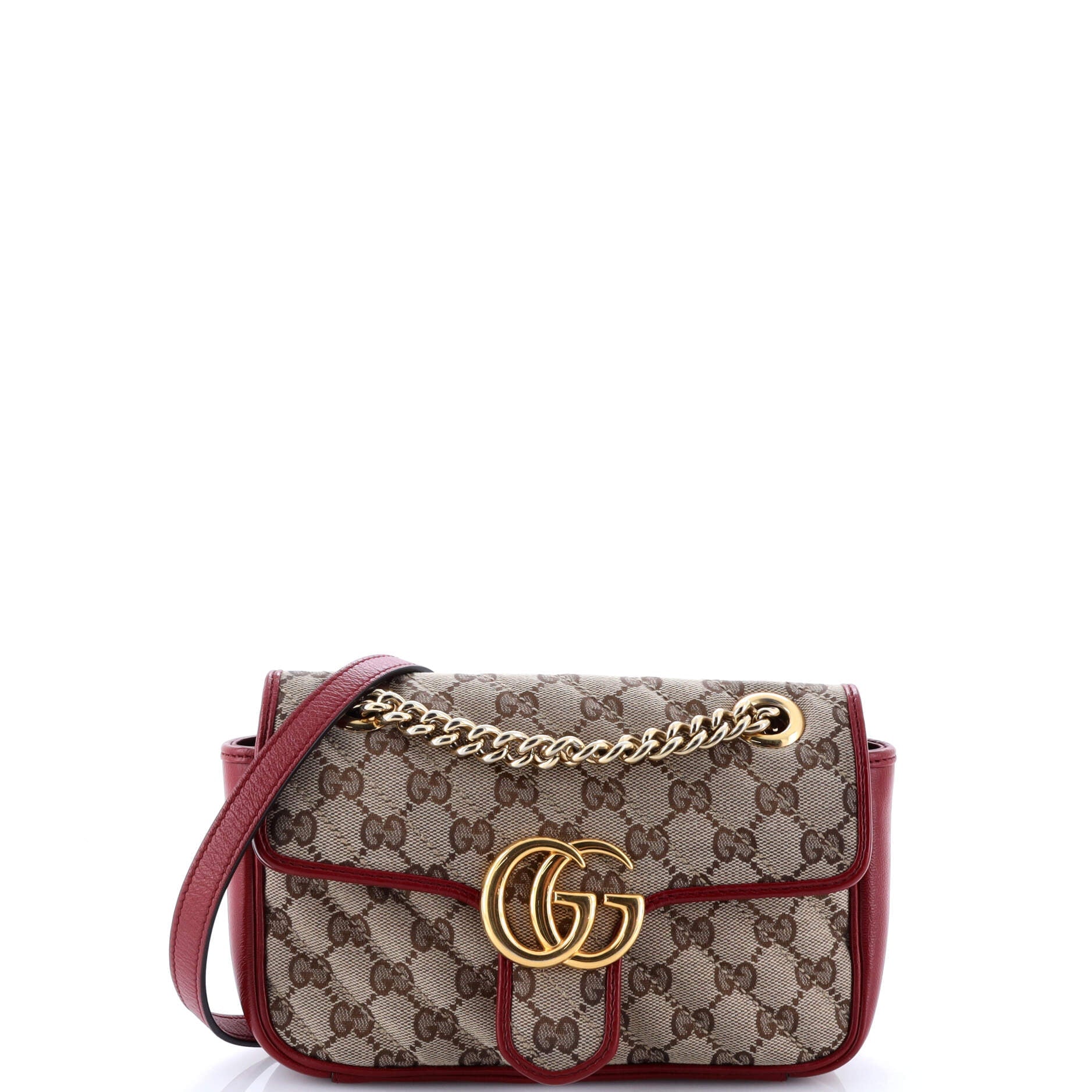 Pre-Loved Gucci GG Marmont Flap Bag Diagonal Quilted GG Canvas with Leather Mini - Image 2