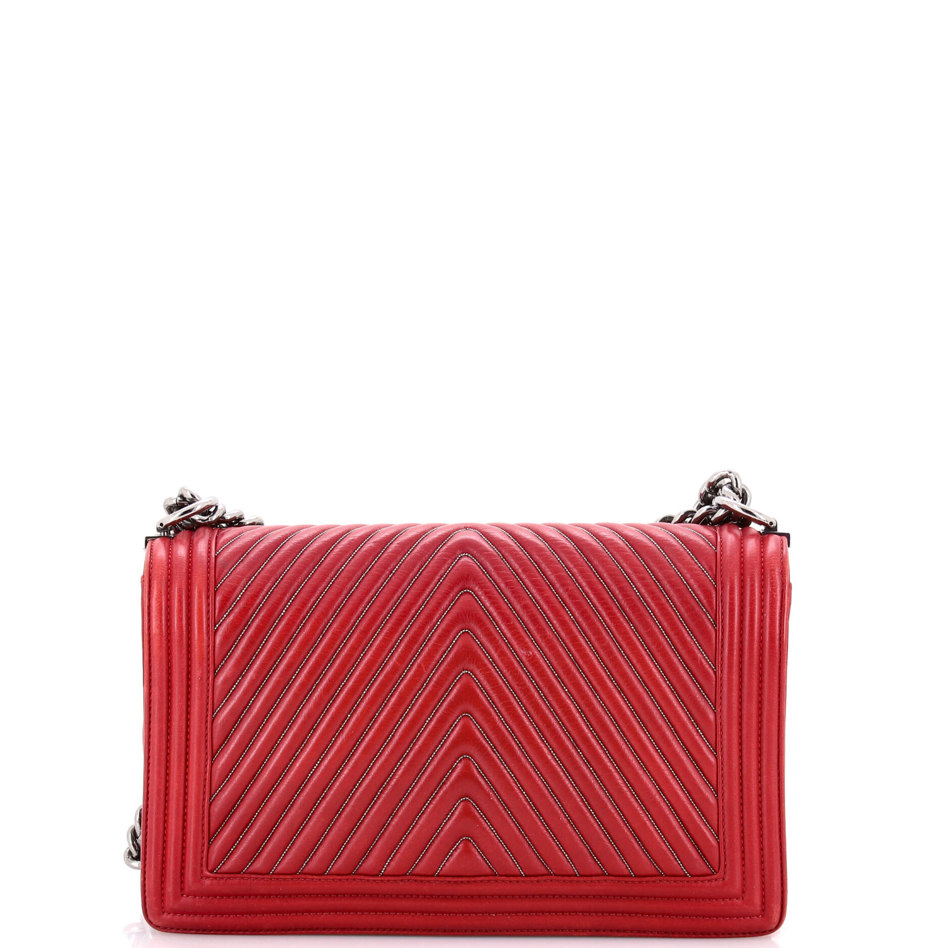 Pre-Loved Chanel Boy Flap Bag Chevron Calfskin with Micro Chain Detail Old Medium - Image 3