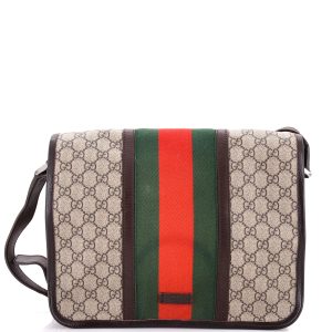 Pre-Loved Gucci Web Flap Messenger Bag GG Coated Canvas Medium
