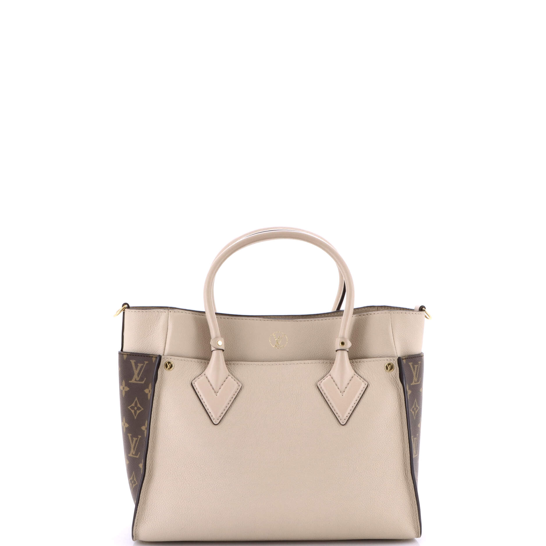 Pre-Loved Louis Vuitton On My Side Tote Leather with Monogram Canvas MM - Image 3