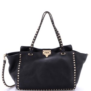 Pre-Loved Valentino Rockstud Tote Pebbled Leather Medium