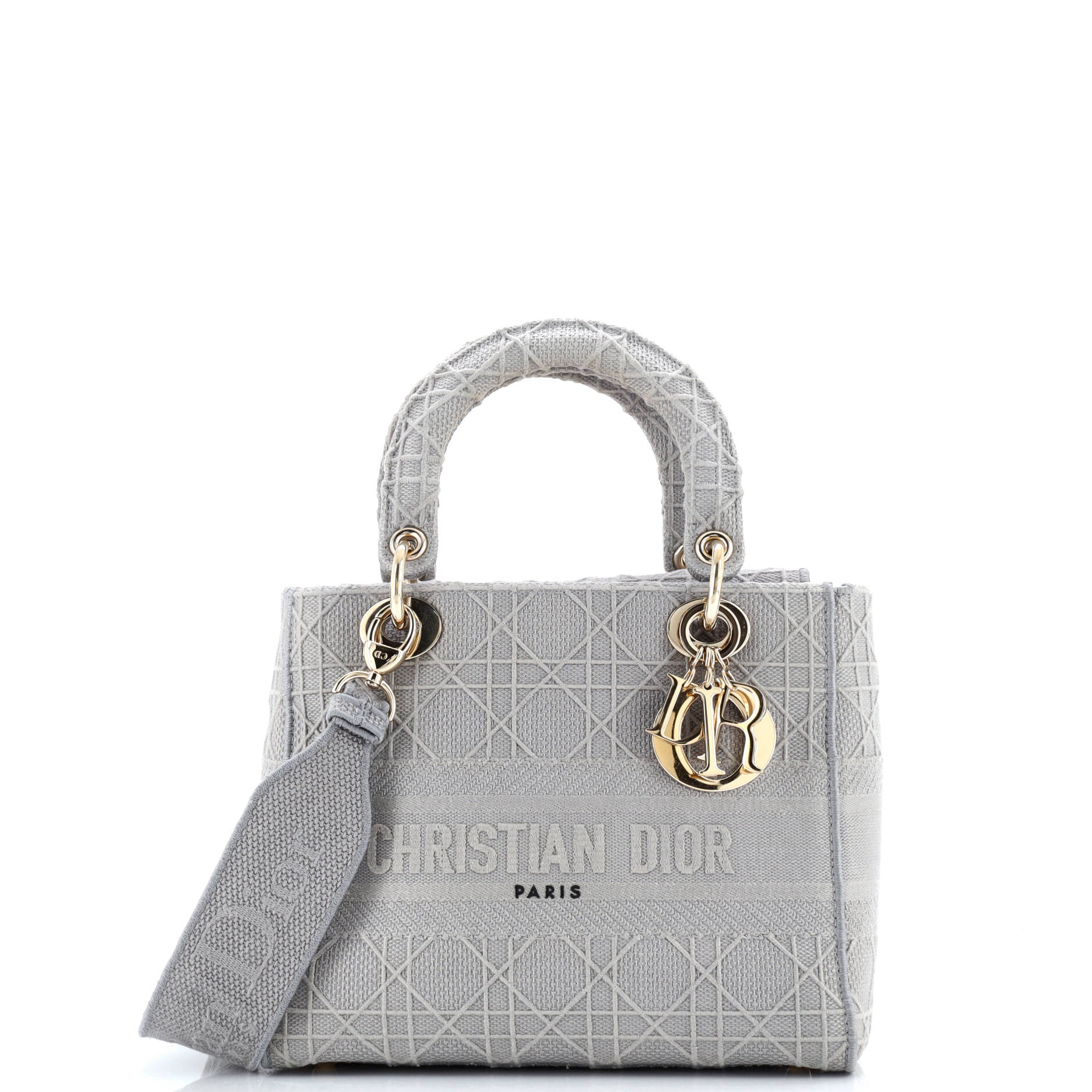 Pre-Loved Christian Dior Lady D-Lite Bag Cannage Embroidered Canvas Medium