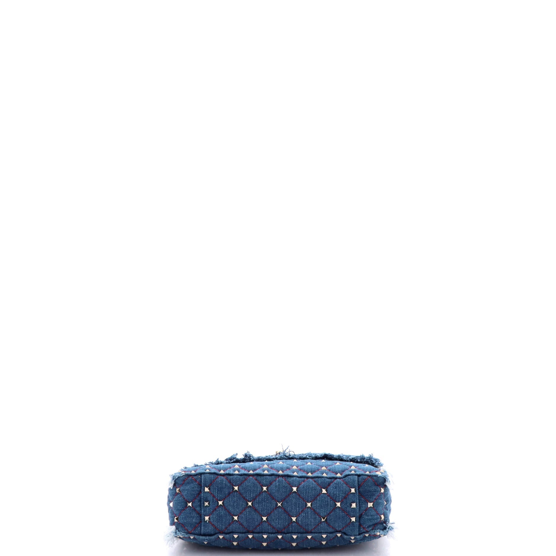 Pre-Loved Valentino Rockstud Spike Flap Bag Quilted Denim Medium - Image 4