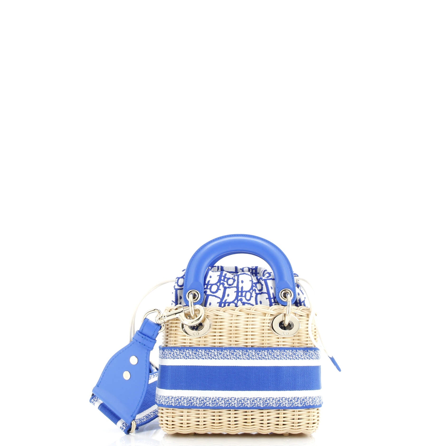 Pre-Loved Christian Dior Lady Dior Bag Wicker and Oblique Canvas Mini - Image 3