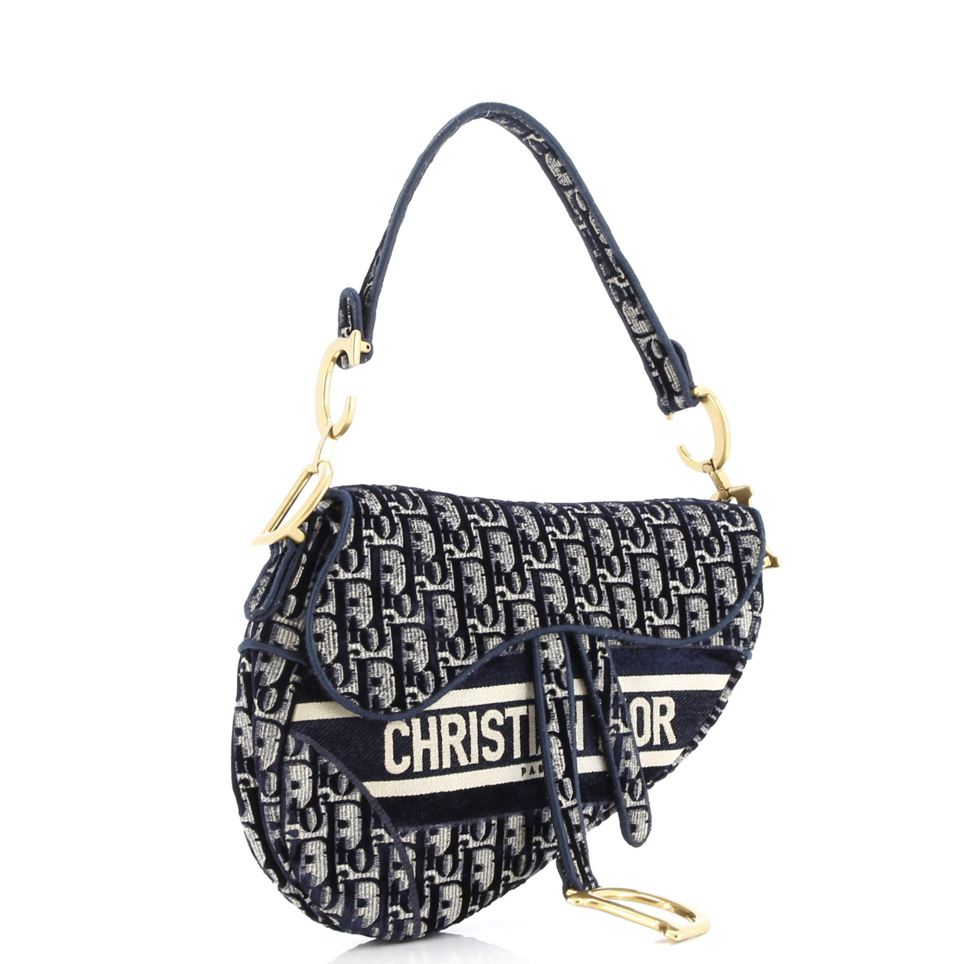 Pre-Loved Christian Dior Saddle Handbag Logo Embroidered Oblique Velvet Medium - Image 2