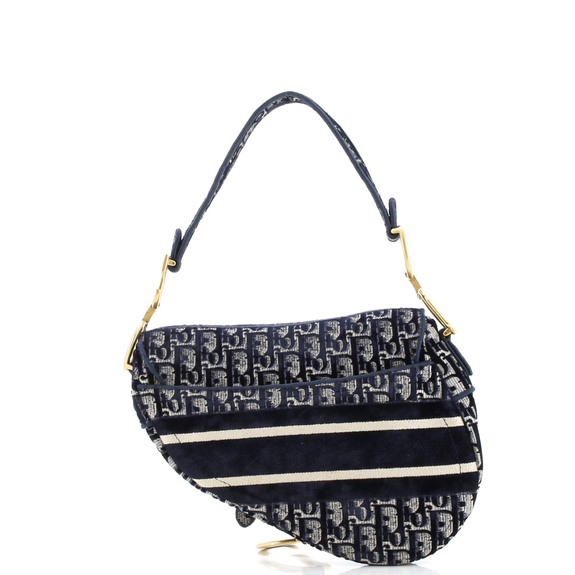 Pre-Loved Christian Dior Saddle Handbag Logo Embroidered Oblique Velvet Medium - Image 3