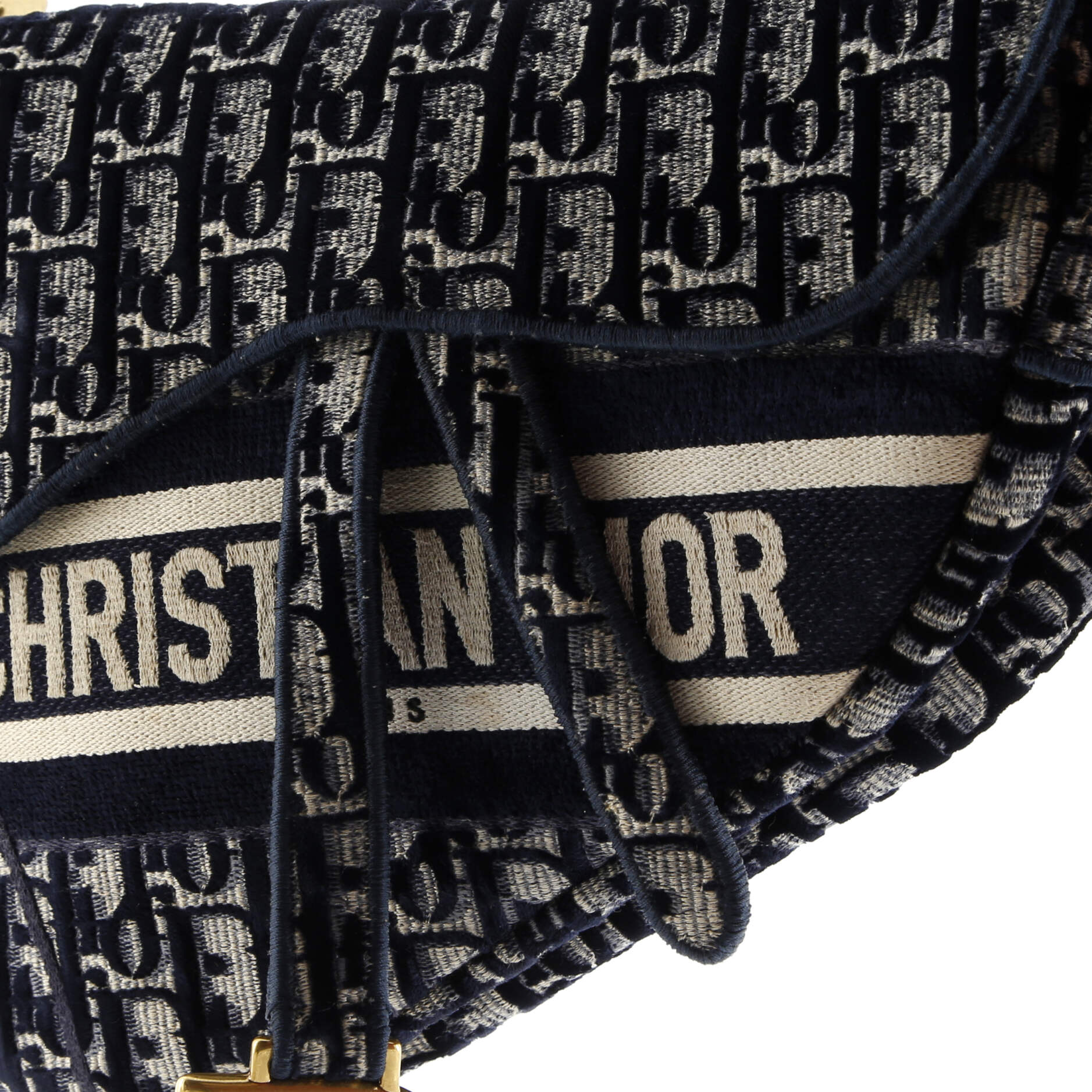 Pre-Loved Christian Dior Saddle Handbag Logo Embroidered Oblique Velvet Medium - Image 7