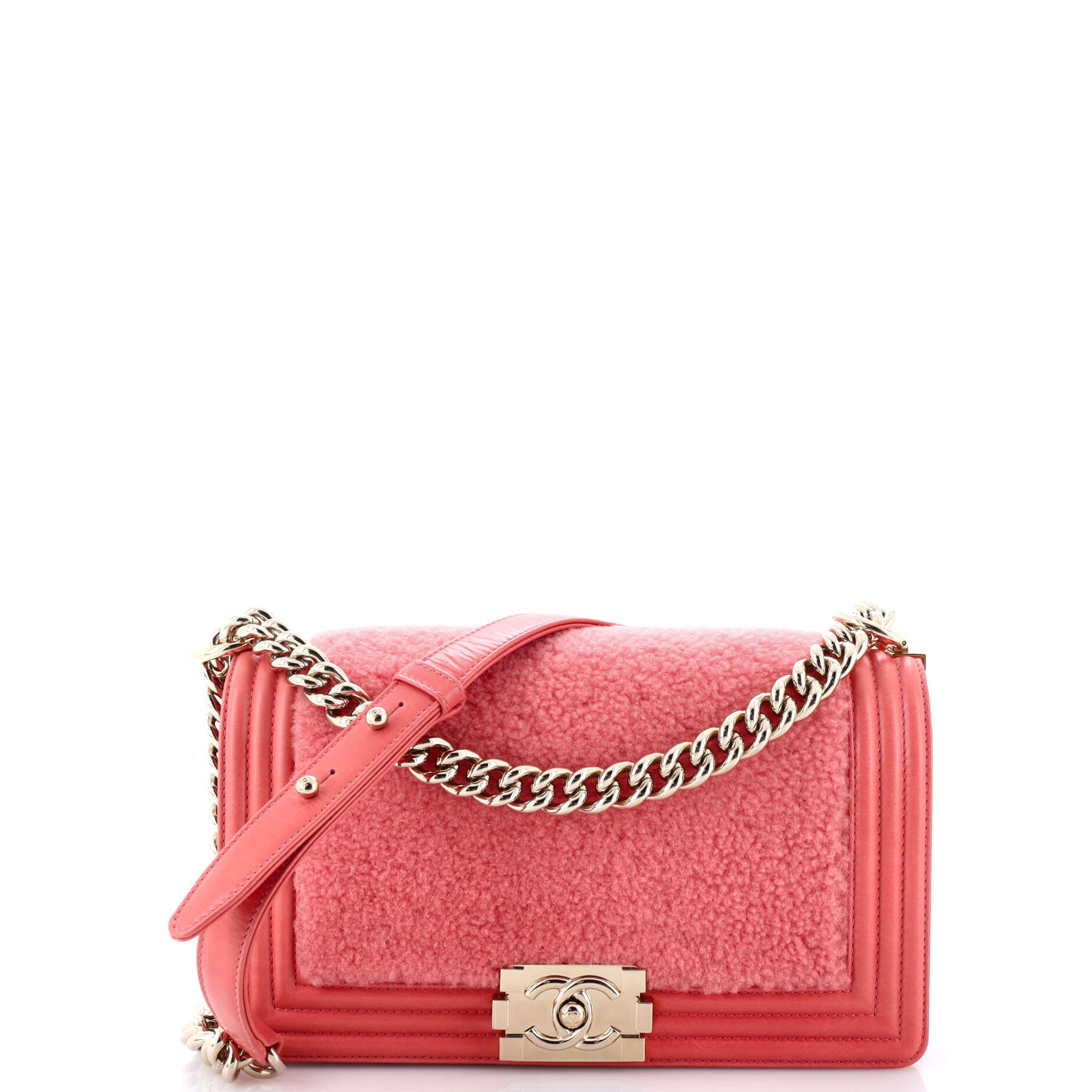 Pre-Loved Chanel Boy Flap Bag Shearling with Leather Old Medium