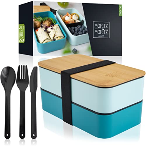 Moritz & Moritz Premium Bento Box for Adults Black ?C 2-Tier 46 oz Lunch Container Box with Bamboo Lid - Image 2