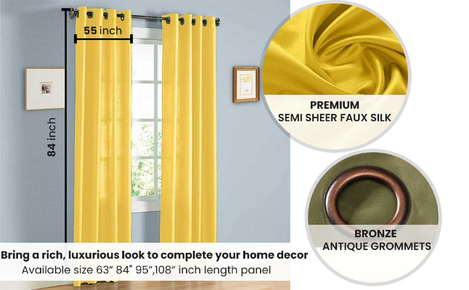 J&V Textiles 2 Panels Solid Grommet Faux Silk Window Curtain Drapes Treatment in 84 Length - Image 29