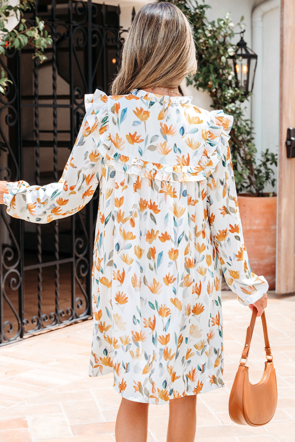 Katherine Floral Tie Neck Frilled Long Sleeve Dress by Threaded Pear - Image 2