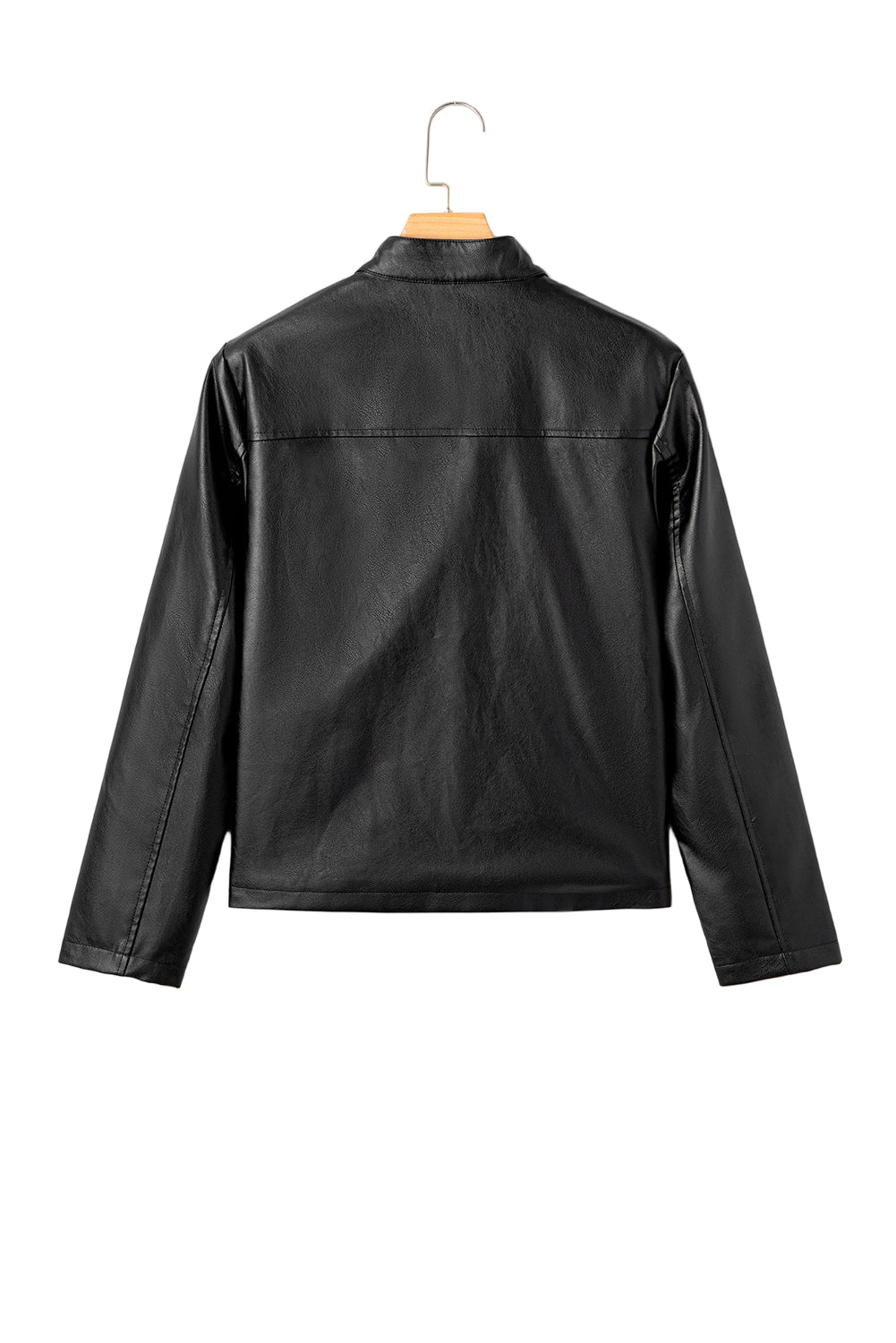 Threaded Pear Olive Faux Leather Buttoned Front Boxy Jacket - Image 8