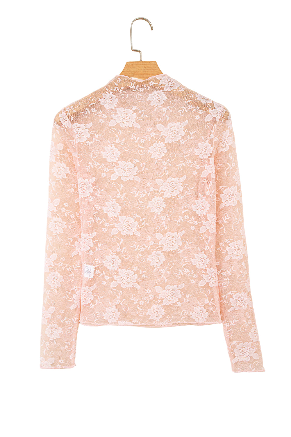 Threaded Pear Myla Sheer Floral Lace Mesh Mock Neck Long Sleeve Top - Image 12
