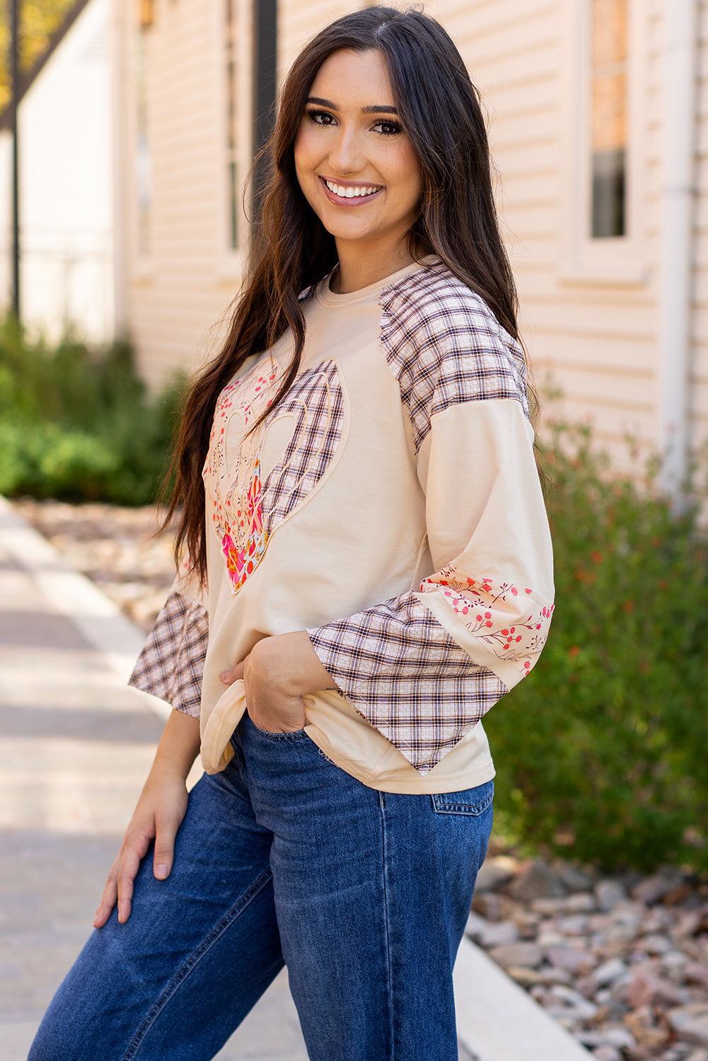 Emilia Plaid Floral Peace Heart Long Sleeve Top by Threaded Pear - Image 8