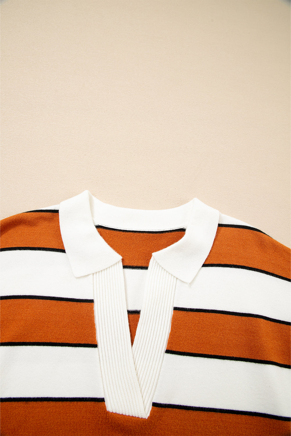 Valeria Stripe Ribbed Polo Collar Drop Shoulder Sweater by Threaded Pear - Image 9