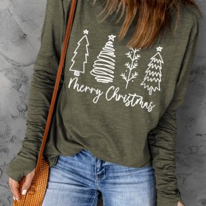 Thea Merry Christmas Trees Thumbhole Sleeve Graphic Tee by Threaded Pear
