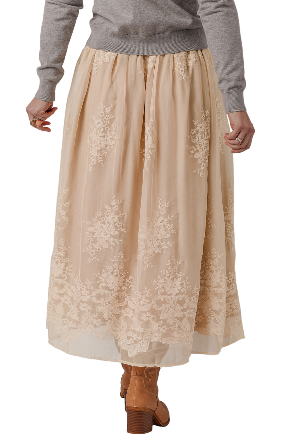 Threaded Pear Vivienne Embroidered Mesh Overlay Long Skirt - Image 2