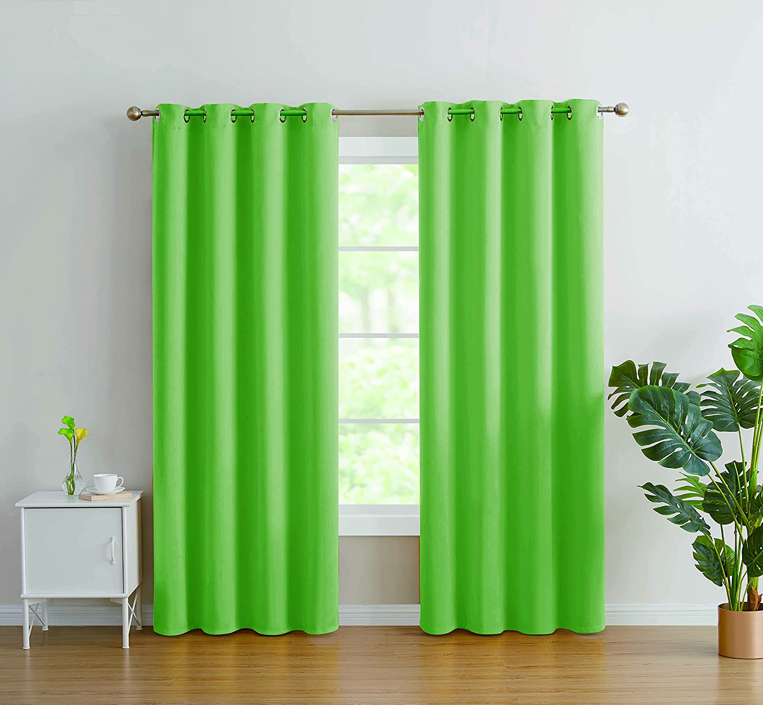 J&V Textiles 2 Panels Solid Grommet Faux Silk Window Curtain Drapes Treatment in 84 Length - Image 34